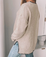 Load image into Gallery viewer, Black Stitch-Trim Beige Sweater