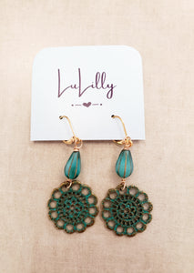 Teal and Green Drop Earrings