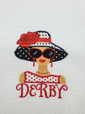 Derby Ladies Embroidered Tea Towel - Choose Colors