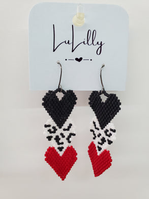 Red Black Triple Heart Earrings by LuLilly