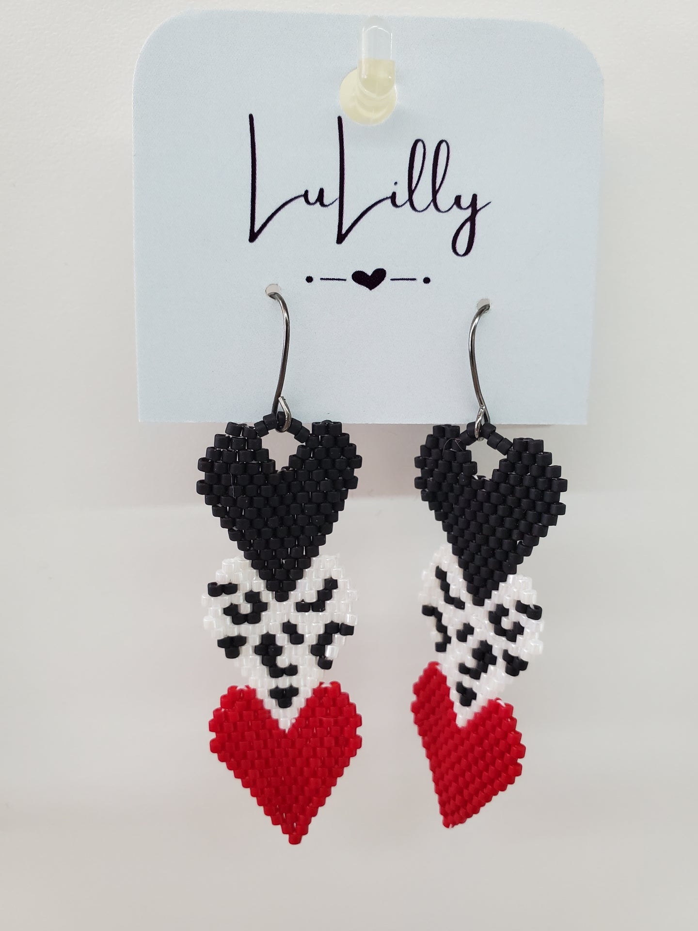 Red Black Triple Heart Earrings by LuLilly