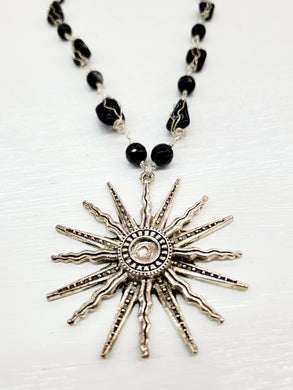 Silver Sunburst Beaded Necklace