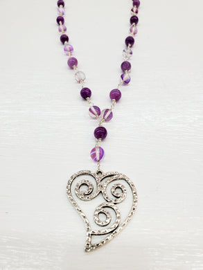 Silver Heart Beaded Necklace