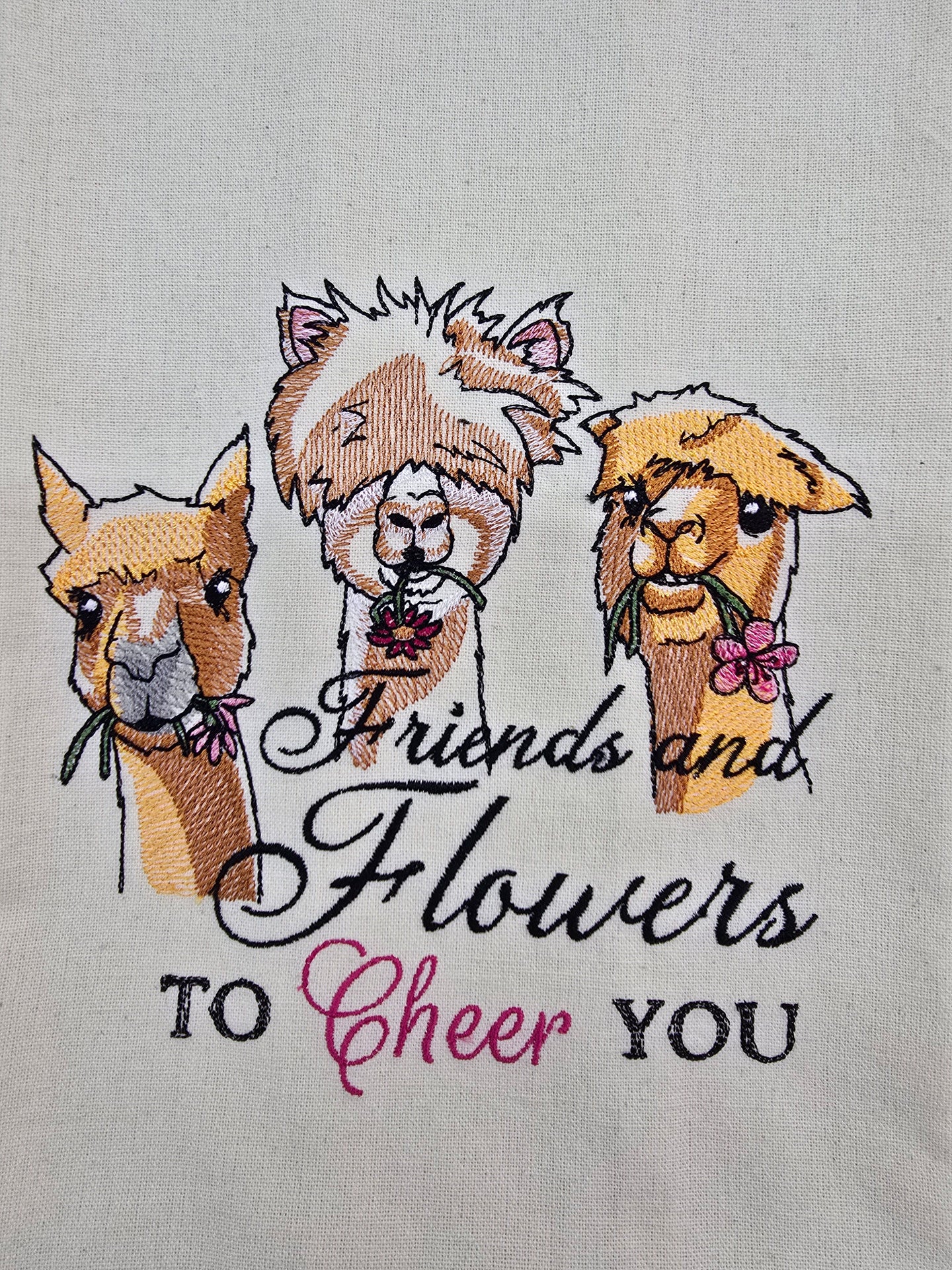 Friends and Flowers Embroidered Tea Towel