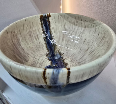 Cream and Sapphire Handmade Pottery Bowl