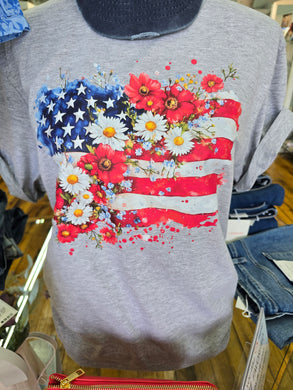 Patriotic Floral Flag Soft T-Shirt