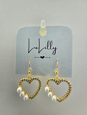 Sparkly Heart Pearl Earrings by LuLilly