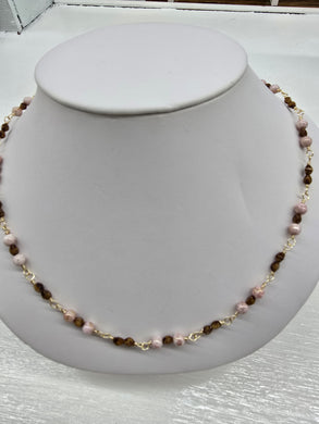 Beige and Pink Beaded Necklace