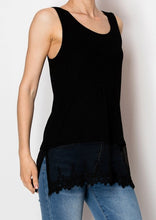 Load image into Gallery viewer, Black Tank Top with Lace Trimming