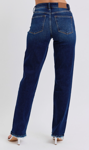 Judy Blue Mid Rise Straight Leg with Fray Hem Jeans