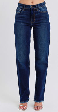 Judy Blue Mid Rise Straight Leg with Fray Hem Jeans