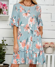 Load image into Gallery viewer, Soft Floral Ruffle Pocket Dress