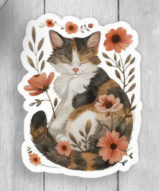 Floral Cat Vinyl Sticker