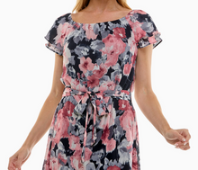 Load image into Gallery viewer, Navy Pink Floral Midi Dress