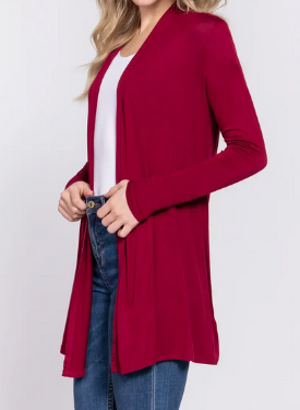 Burgundy Open Jersey Cardigan - Also in Plus Sizes