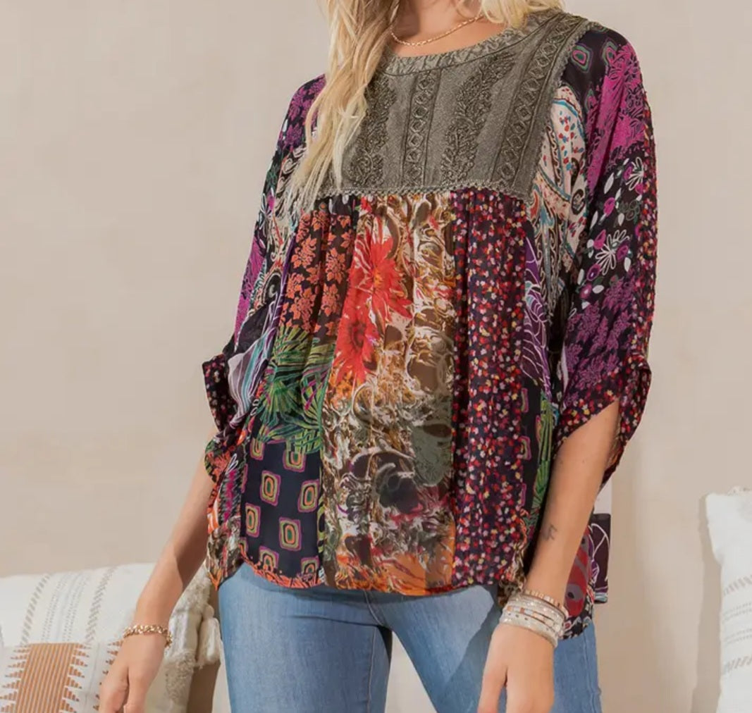 Vintage Boho Chic V-Neck Embroidered Top