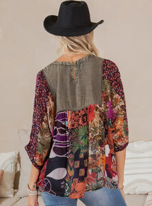 Vintage Boho Chic V-Neck Embroidered Top