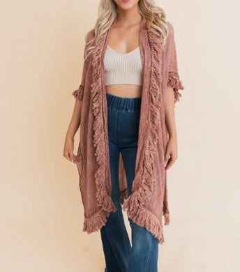 Fringe Ruffle Kimono - Roseclay