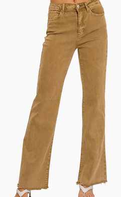 Acid Washed Frayed Hem Denim Jeans