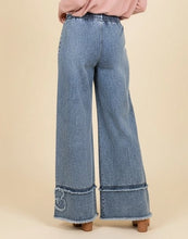 Load image into Gallery viewer, Floral Appliqué Drawstring Wide Leg Denim Pants