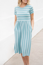 Load image into Gallery viewer, Aqua Striped Pocket Dress