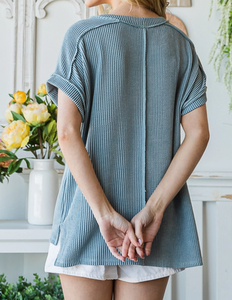 Drop Shoulder Blue Top