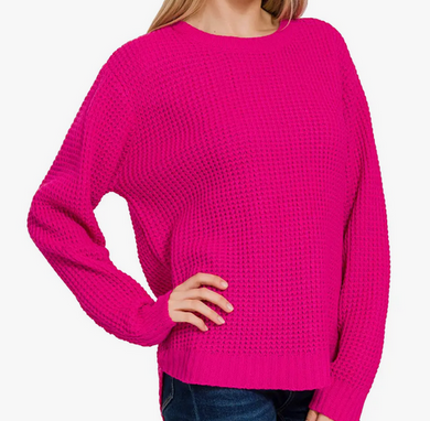 Bright Pink Baby Waffle Sweater