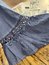 Load image into Gallery viewer, Acid Washed Blouse Crochet Accent Sleeve