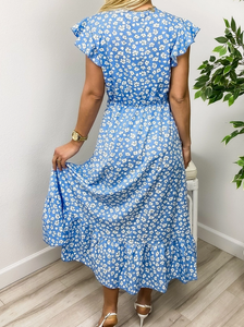 Blue Floral Button Dress