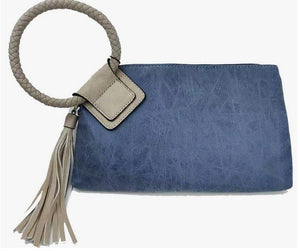 Blue Wristlet/Clutch w/Tassel Bag