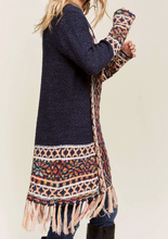Load image into Gallery viewer, Navy Boho Open Cardigan w/Fringe