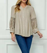 Load image into Gallery viewer, Boho Irish Cream Blouse w/Lace