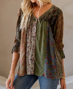 Vintage Boho Chic V-Neck Embroidered Top