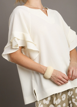 Load image into Gallery viewer, Split Neck Top with Ruffle Short Sleeves