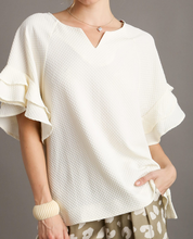 Load image into Gallery viewer, Split Neck Top with Ruffle Short Sleeves