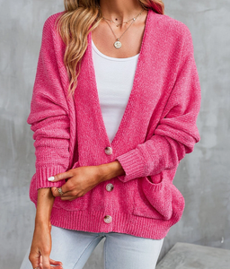 Button Pink Cardigan Sweater