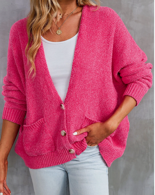 Button Pink Cardigan Sweater