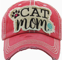 Load image into Gallery viewer, &quot;Cat Mom&quot; Distressed Hat - Choose Color