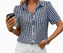 Load image into Gallery viewer, Gingham Short Sleeve Button Down Shirt