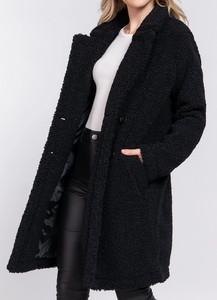 Double Breasted Sherpa Coat - Black
