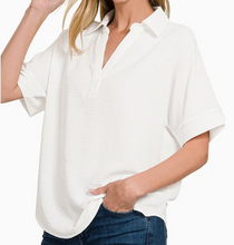 Load image into Gallery viewer, Collared V-Neck Short Sleeve Top - Choose Color