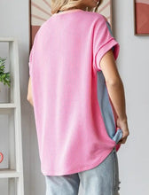Load image into Gallery viewer, Pink Twist Rib Color Block Knit Top
