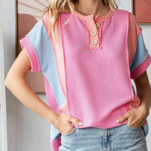 Load image into Gallery viewer, Pink Twist Rib Color Block Knit Top