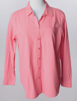 Coral Textured Button-Down Blouse