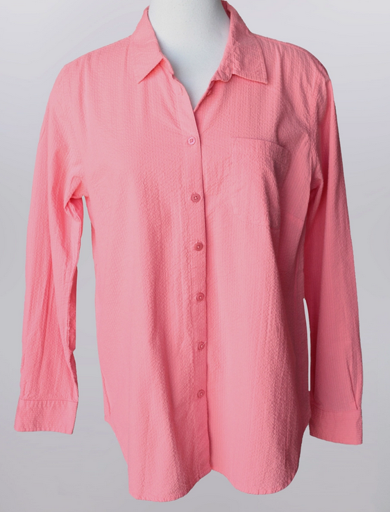 Coral Textured Button-Down Blouse