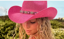 Load image into Gallery viewer, Pink CC Cowboy Hat w/ Pearl &amp; Rhinestone Band