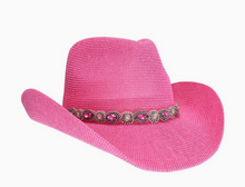 Load image into Gallery viewer, Pink CC Cowboy Hat w/ Pearl &amp; Rhinestone Band
