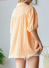 Load image into Gallery viewer, Apricot Crinkle Button Down Short Sleeve Blouse