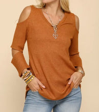 Load image into Gallery viewer, V-Neck Top w/ Cut-Out Sleeves