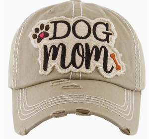 "Dog Mom" Distressed Hat - Choose Colors